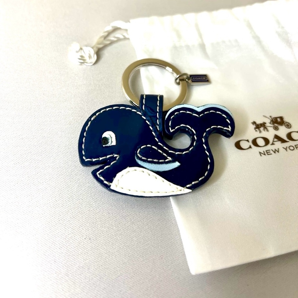 Coach Navy Patent Leather Whale Key Fob NWOT